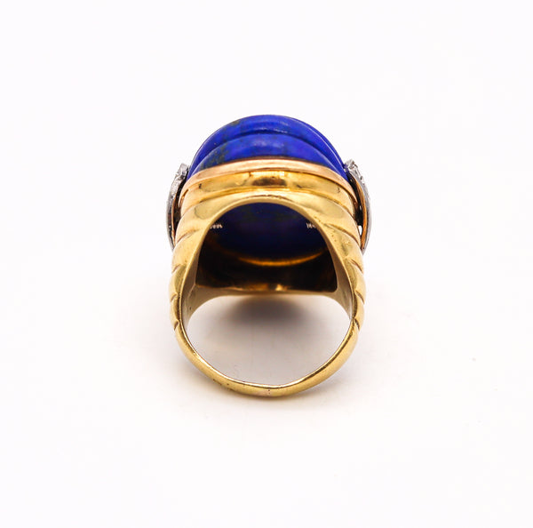 *French 1960 Cocktail Ring in 18Kt Gold & Platinum With 39.73 Ctw Lapis Lazuli & Diamonds