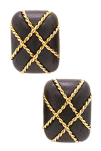 Seaman Schepps New York 18Kt Yellow Gold Clip Earrings With Caged Wood Carvings