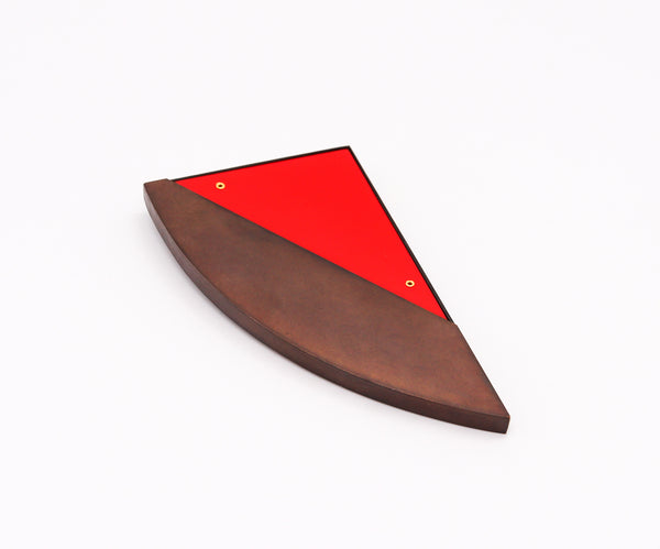 Thomas Gentille 1970 Geometric Red Lucite Brooch In 18kt Gold Bronze And Copper