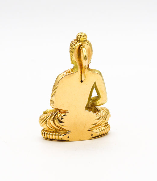 French 1960 Rare Seated Meditating Buddha Large Pendant In Solid 18Kt Yellow Gold