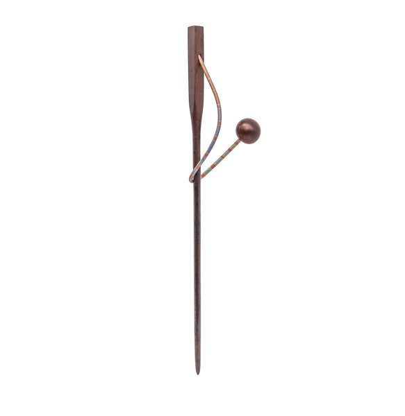 Thomas Gentille 1970 Sculptural Hair Pin In Polychrome Sterling And Ebony Wood