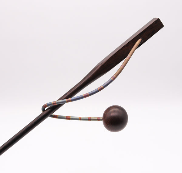 Thomas Gentille 1970 Sculptural Hair Pin In Polychrome Sterling And Ebony Wood
