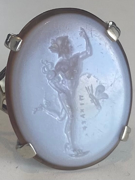-Giovanni Luigi Pichler 1790 Rare Agate Carved Intaglio Of Mercury Mounted in 14Kt Ring