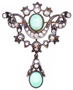 EDWARDIAN RARE BLUE TURQUOISE AND DIAMONDS PIN BROOCH