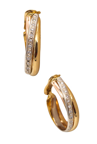 *Cartier Paris Trinity Hoop Earrings In 18Kt Three Color Gold With VS Diamonds