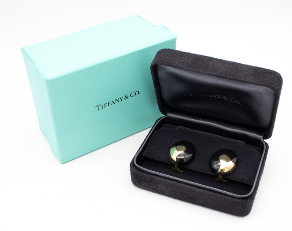 *Tiffany & Co 1970's Angela Cummings Oval clips earrings in 18 kt yellow gold with black Jade