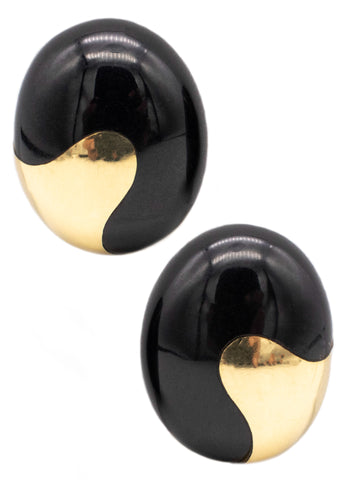 *Tiffany & Co 1970's Angela Cummings Oval clips earrings in 18 kt yellow gold with black Jade