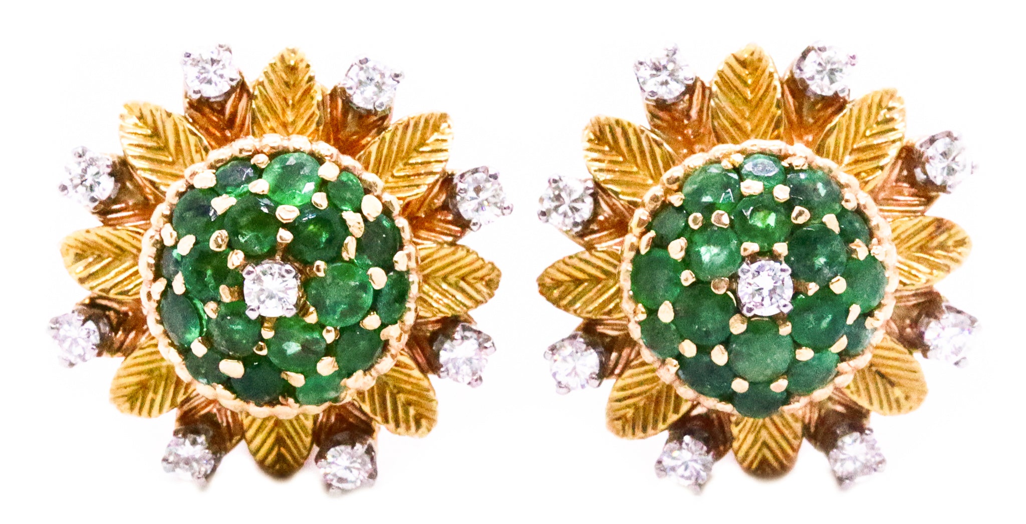 MID CENTURY 18 KT EARRINGS WITH 5.48 Cts COLOMBIAN EMERALDS & DIAMONDS