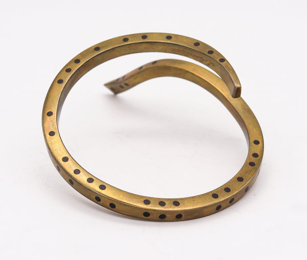 Thomas Gentille 1970 Sculptural Bangle Bracelet In Brass And Ebony wood