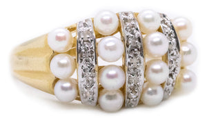 PEARLS AND DIAMONDS 14 KT GOLD CLASSIC RING