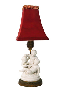 Mansard Paris France 1880 Bronze Ormolu Lamp With Three Cherubins In Porcelain
