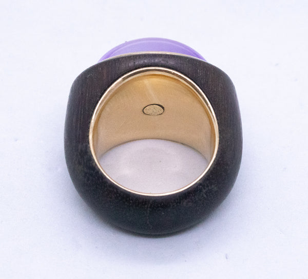 Modern Cocktail Ring In Rose Wood And 18Kt Gold With A 18.32 Cts Lavender Jade Quartz