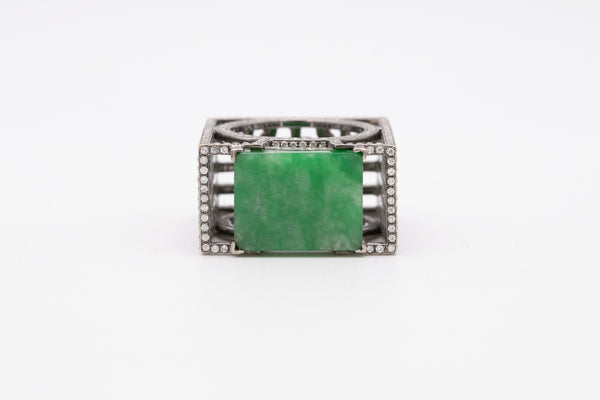 *Dickson Yewn geometric ring in 18 kt white gold with 12.33 Ctw in diamonds & jadeite