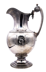 William Gale  Son 1856 New York Rare Etruscan Medallion Wine Pitcher Ewer In Sterling Silver