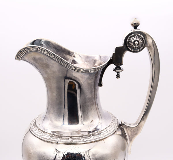 William Gale  Son 1856 New York Rare Etruscan Medallion Wine Pitcher Ewer In Sterling Silver