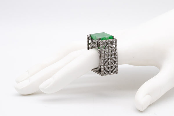 *Dickson Yewn geometric ring in 18 kt white gold with 12.33 Ctw in diamonds & jadeite