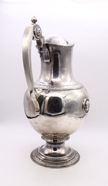 William Gale  Son 1856 New York Rare Etruscan Medallion Wine Pitcher Ewer In Sterling Silver