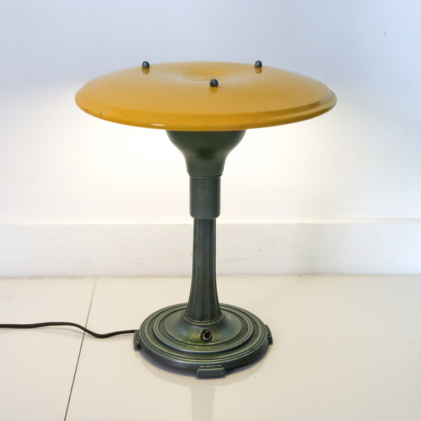 Melville G. Willer 1930 Art Deco Metalware Table Lamp With Yellow Lacquer