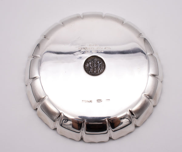 *Bvlgari Roma 1970 Moneta Champagne bottle coaster in .925 sterling silver with Roman coin