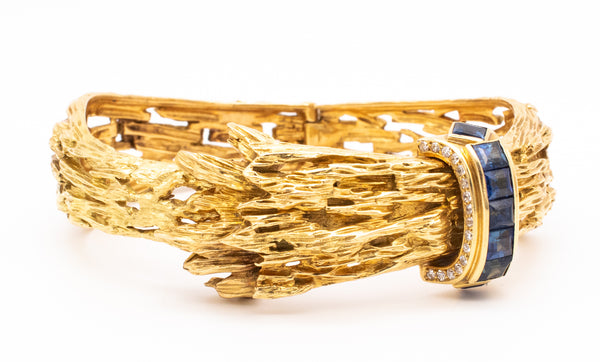 CHAUMET 1954 PARIS 18 KT YELLOW GOLD RETRO BRACELET WITH 3.79 Cts OF DIAMONDS & SAPPHIRES