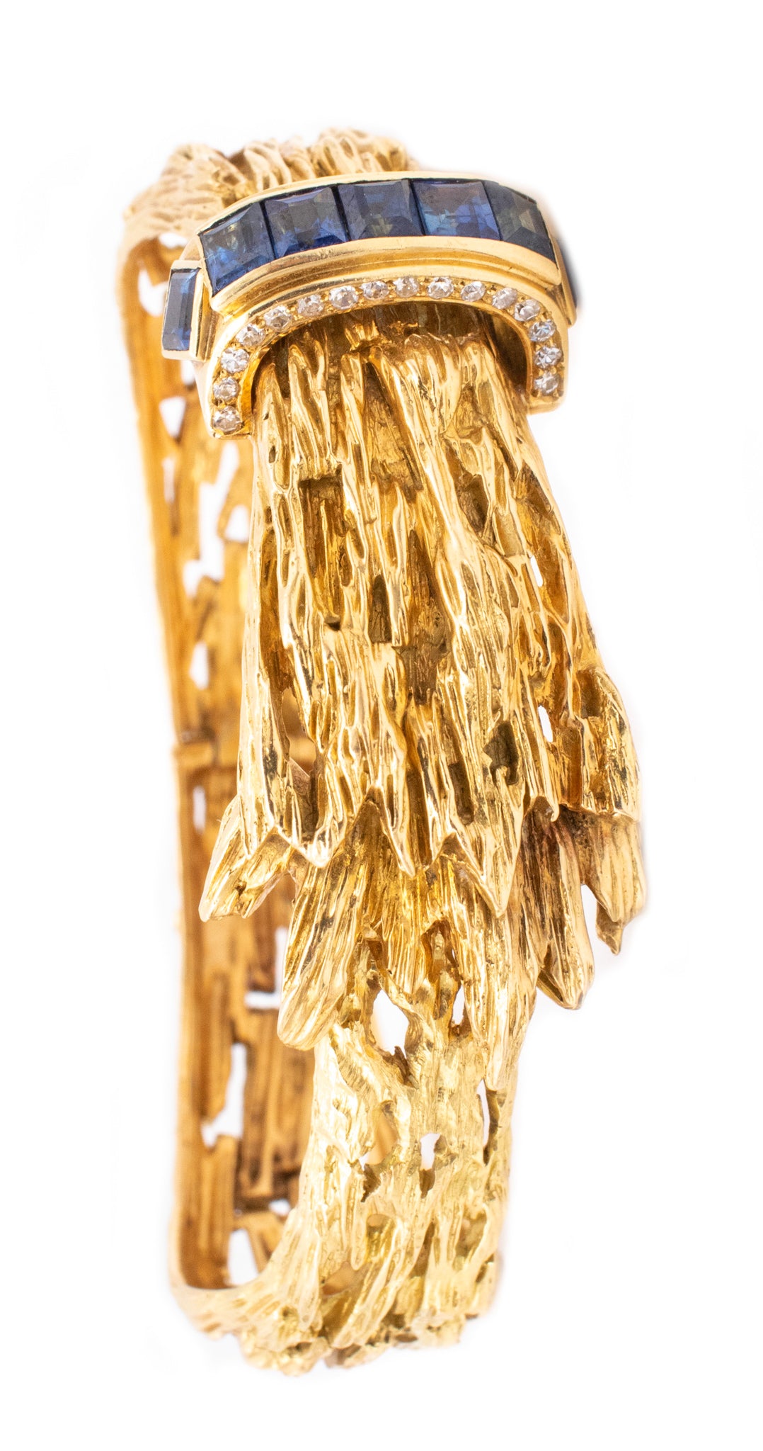 CHAUMET 1954 PARIS 18 KT YELLOW GOLD RETRO BRACELET WITH 3.79 Cts OF DIAMONDS & SAPPHIRES