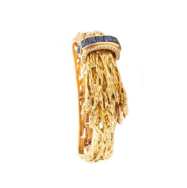 CHAUMET 1954 PARIS 18 KT YELLOW GOLD RETRO BRACELET WITH 3.79 Cts OF DIAMONDS & SAPPHIRES