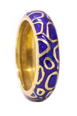 TIFFANY & CO. 18 KT VINTAGE BLUE ENAMEL LEOPARD PATTERN RING