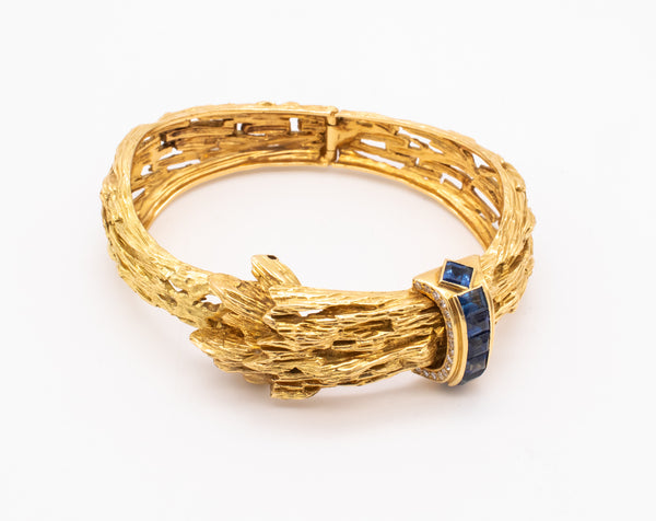 CHAUMET 1954 PARIS 18 KT YELLOW GOLD RETRO BRACELET WITH 3.79 Cts OF DIAMONDS & SAPPHIRES