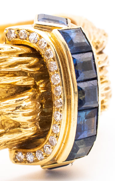 CHAUMET 1954 PARIS 18 KT YELLOW GOLD RETRO BRACELET WITH 3.79 Cts OF DIAMONDS & SAPPHIRES