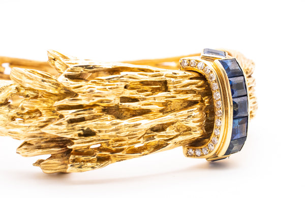 CHAUMET 1954 PARIS 18 KT YELLOW GOLD RETRO BRACELET WITH 3.79 Cts OF DIAMONDS & SAPPHIRES