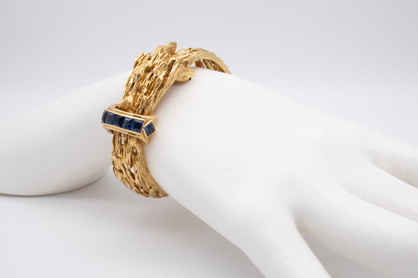 CHAUMET 1954 PARIS 18 KT YELLOW GOLD RETRO BRACELET WITH 3.79 Cts OF DIAMONDS & SAPPHIRES