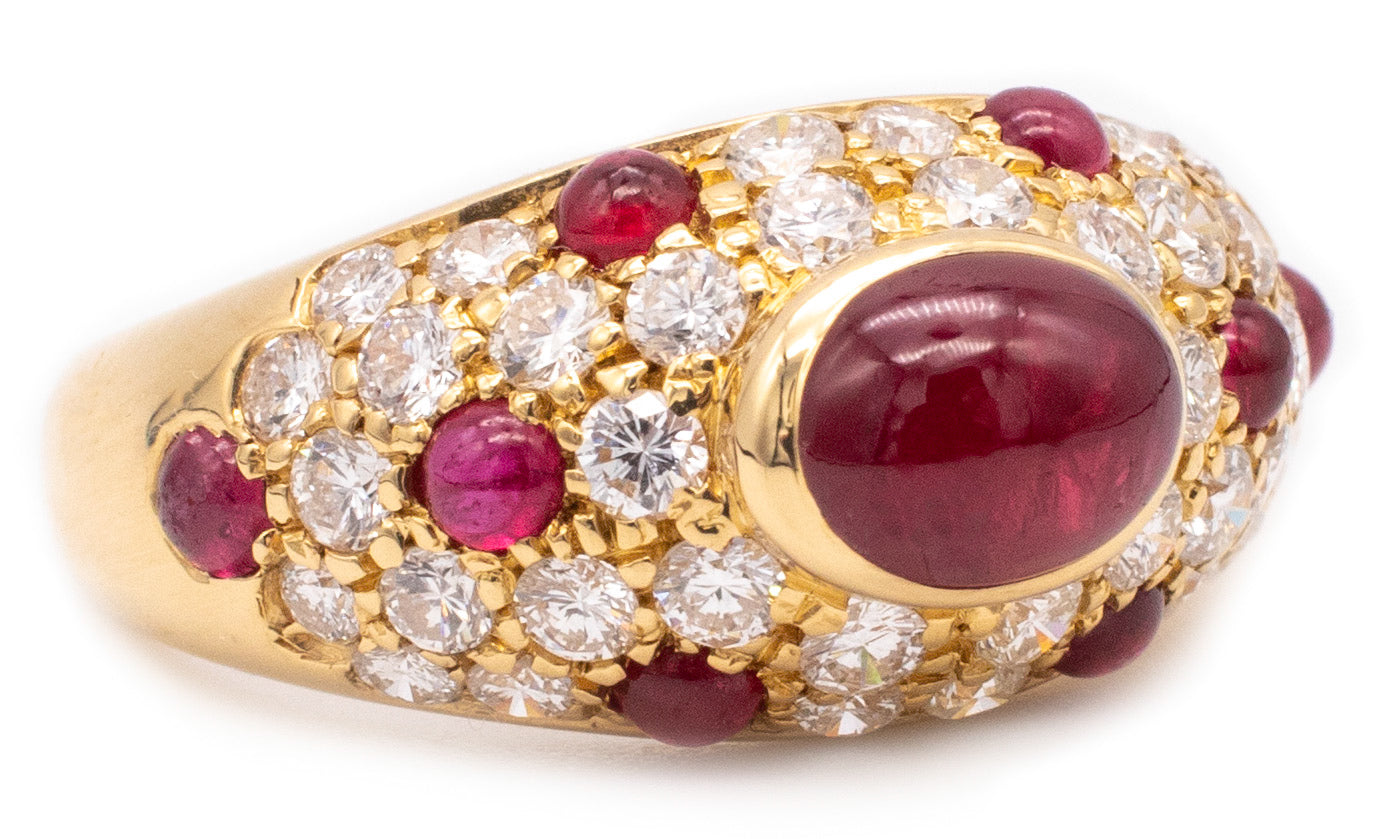 CARTIER PARIS 18 KT GOLD CORINTH MODEL RING WITH 2.23 Ctw IN DIAMONDS & RUBIES.