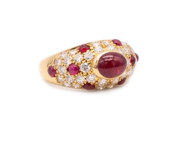 CARTIER PARIS 18 KT GOLD CORINTH MODEL RING WITH 2.23 Ctw IN DIAMONDS & RUBIES.