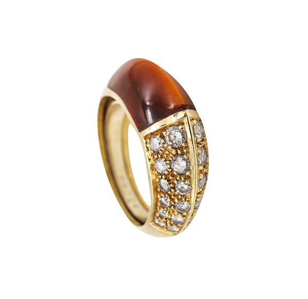 Cartier Paris Geometric Ring In 18Kt Yellow Gold With 5.46 Ctw Diamonds & Tiger Eye Quartz