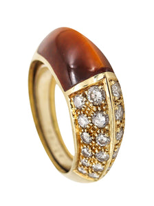 Cartier Paris Geometric Ring In 18Kt Yellow Gold With 5.46 Ctw Diamonds & Tiger Eye Quartz
