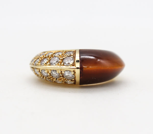 Cartier Paris Geometric Ring In 18Kt Yellow Gold With 5.46 Ctw Diamonds & Tiger Eye Quartz