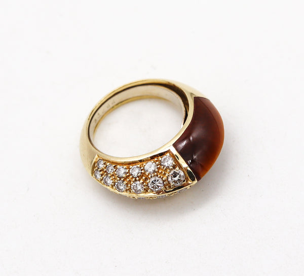 Cartier Paris Geometric Ring In 18Kt Yellow Gold With 5.46 Ctw Diamonds & Tiger Eye Quartz