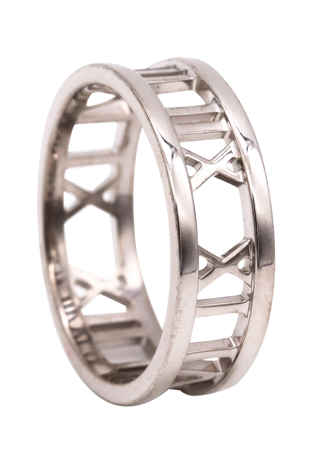 Tiffany & Co. Atlas Roman Numeral Motif Diamond 18K White Gold Pierced Ring  Size 54 Tiffany & Co.