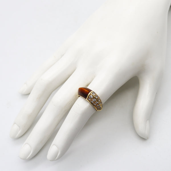 Cartier Paris Geometric Ring In 18Kt Yellow Gold With 5.46 Ctw Diamonds & Tiger Eye Quartz