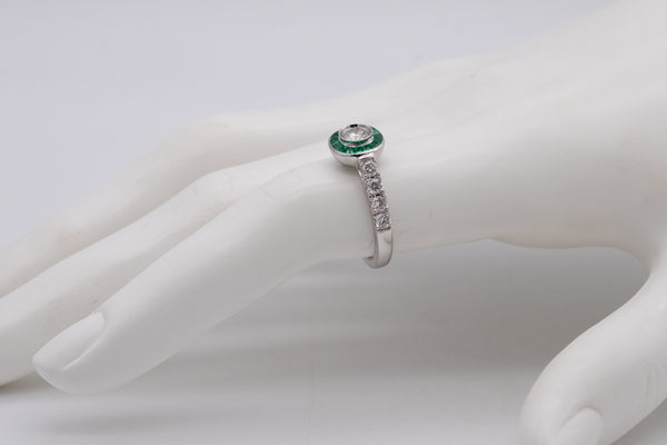 (S)Modern Art Deco Revival 18Kt Engagement Ring With 1.01 Cts In Diamonds And Emeralds