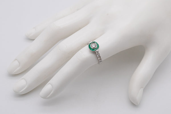 (S)Modern Art Deco Revival 18Kt Engagement Ring With 1.01 Cts In Diamonds And Emeralds