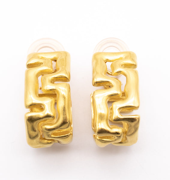 TIFFANY & CO. 18 KT GOLD EARRINGS WITH ETRUSCAN GREEK KEY PATTERN