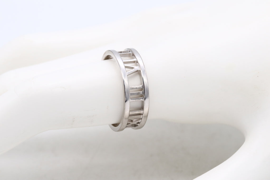 Tiffany & Co. Atlas Roman Numeral Motif Diamond 18K White Gold Pierced Ring  Size 54 Tiffany & Co.
