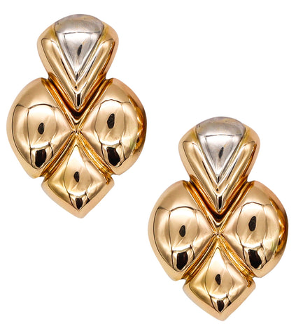 Chaumet Paris Large Cushioned Fleur d'Lys Dangle Clip On Earrings In 18Kt Yellow Gold