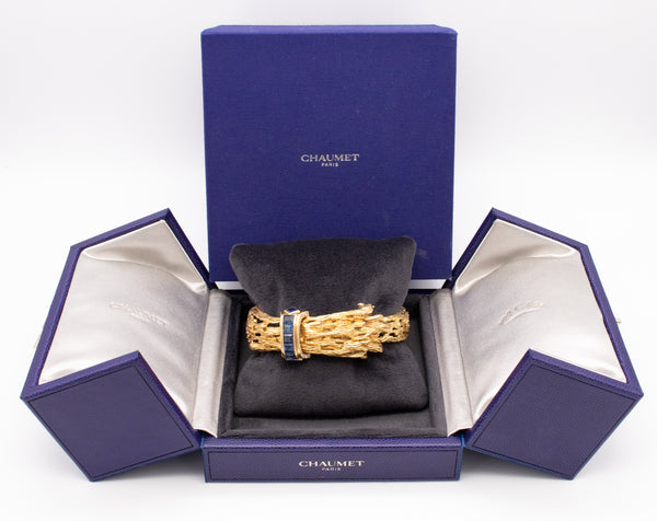 CHAUMET 1954 PARIS 18 KT YELLOW GOLD RETRO BRACELET WITH 3.79 Cts OF DIAMONDS & SAPPHIRES