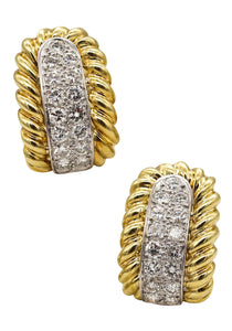 *Henry Dunay New York Twisted Rope Earrings in 18Kt Yellow Gold With 2.10 Ctw In Diamonds