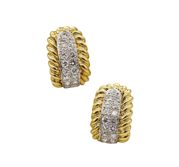 *Henry Dunay New York Twisted Rope Earrings in 18Kt Yellow Gold With 2.10 Ctw In Diamonds