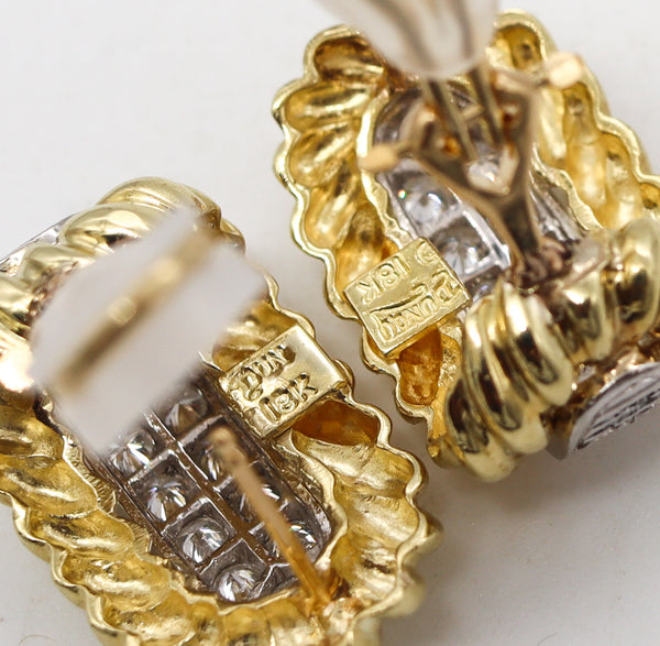 *Henry Dunay New York Twisted Rope Earrings in 18Kt Yellow Gold With 2.10 Ctw In Diamonds