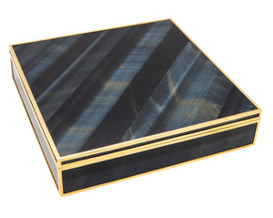 Fasano Torino Luxury Desk Box In 18Kt Yellow Gold With Rare Blue Hawk Eye Quartz