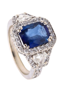 Barmakian Brothers Ring In 18Kt White Gold With 4.47 Ctw In Calf Cut Diamonds And Sapphires